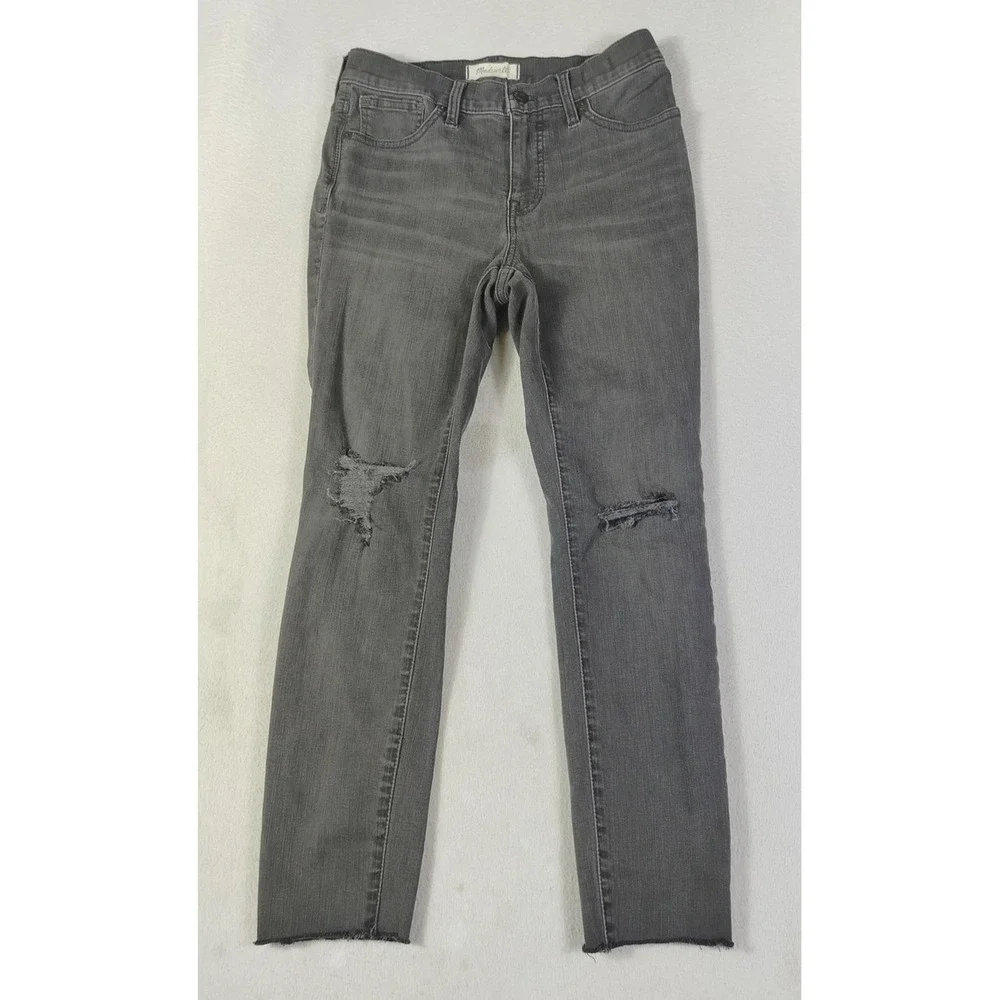 Madewell‎ 9 Inch Skinny Jeans Womens 26P Gray Mid Rise Distressed Raw Hem Ankle